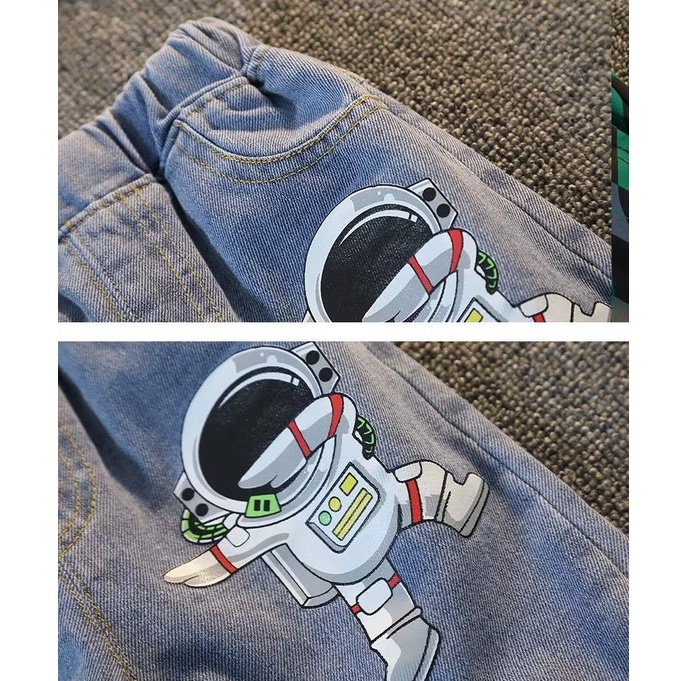 Bộ Áo Thun Tay Ngắn + Quần Short Denim Dáng Rộng In Hình Phi Hành Gia Hoạt Hình Thời Trang 2022 Cho Bé Trai 3-15 Tuổi 90-160