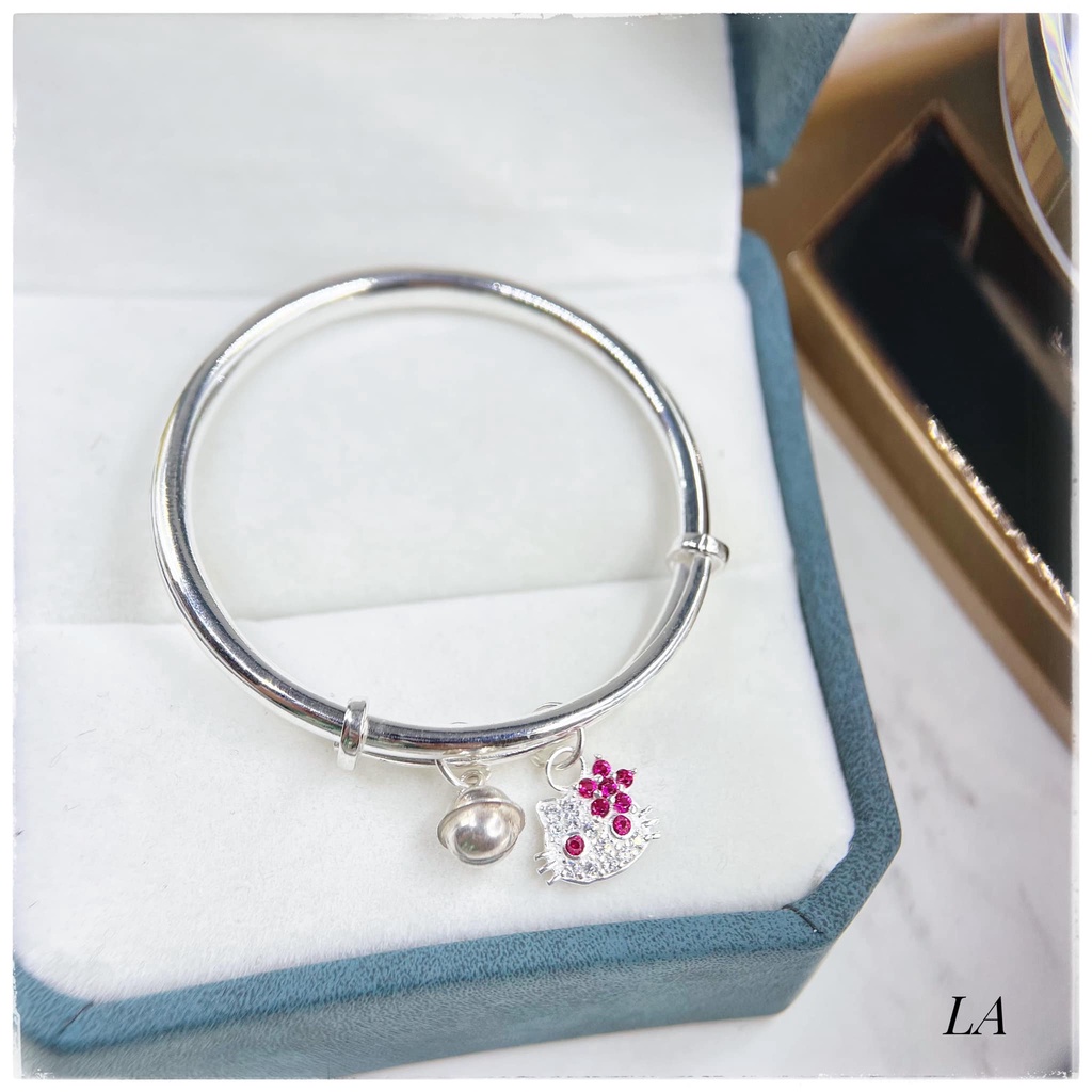 VÒNG TAY MẶT MÈO KITTY CHO BÉ GÁI - VÒNG BẠC TA KÉO CHỈNH ĐƯỢC SIZE