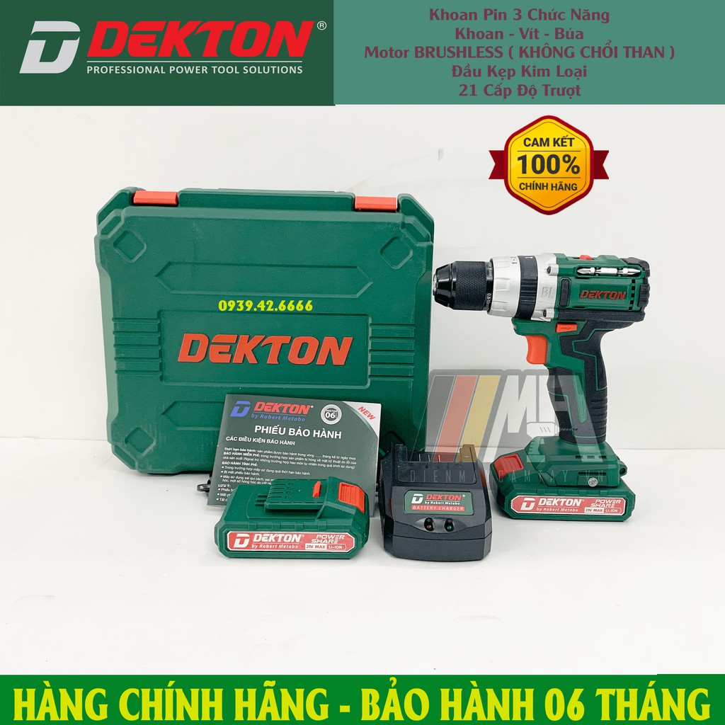 Máy khoan pin 21v KHÔNG CHỔI THAN chính hãng Dekton Model DK-2120BL, 3 chức năng, giá tốt , mẫu mới