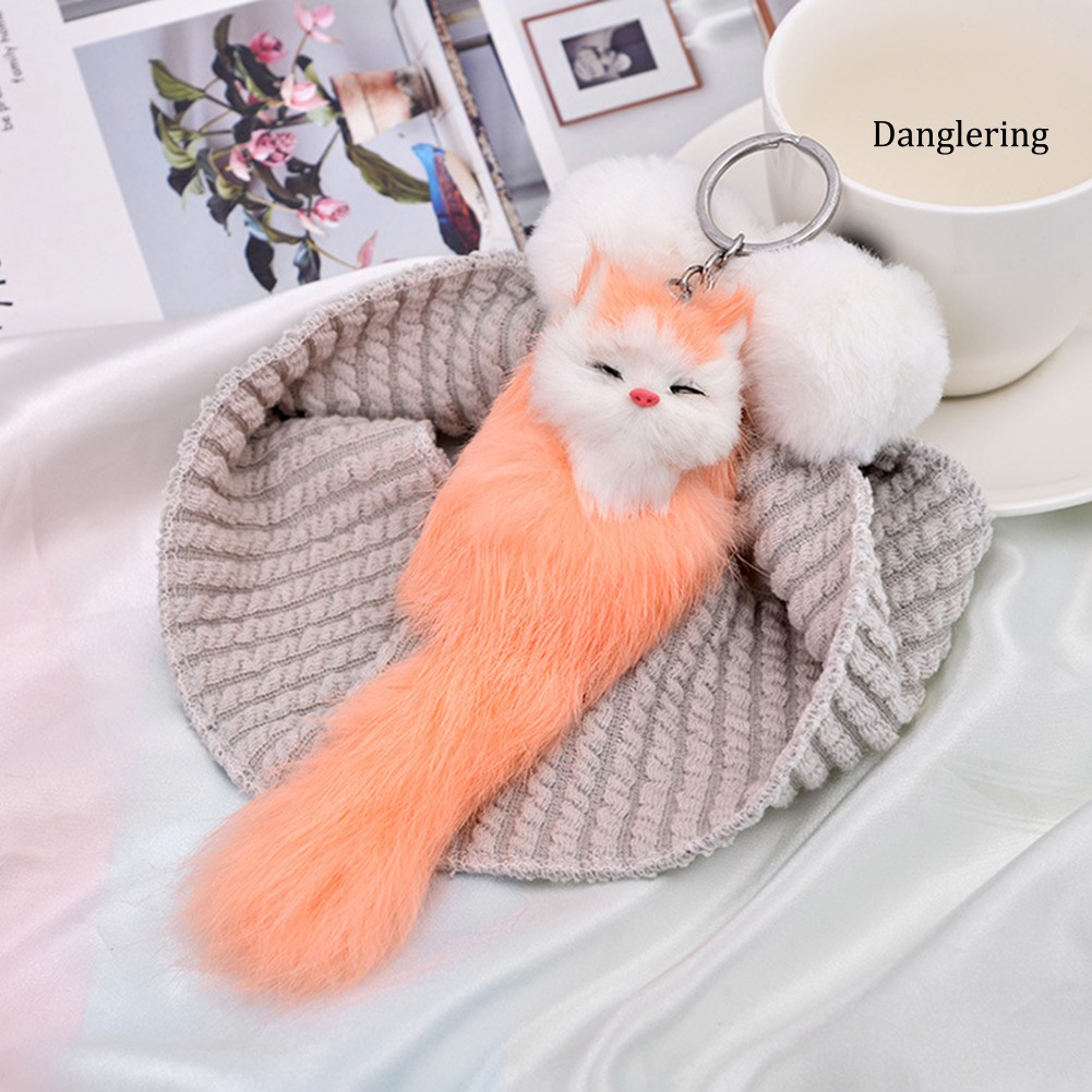 Móc khoá gắn thú bông hình con cáo nhiều lông đáng yêu