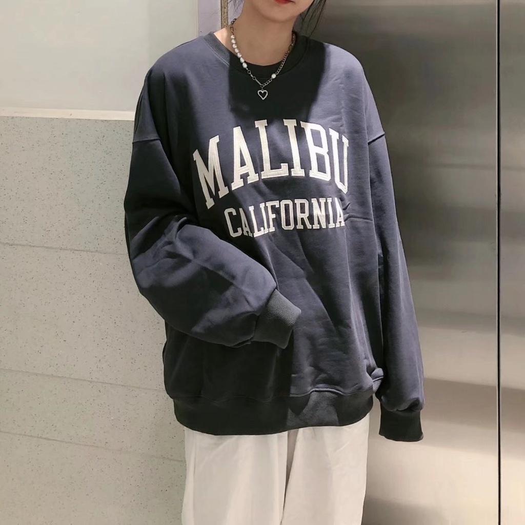 Áo hoodie sweater in chữ MALIBU nam nữ chất vải nỉ bông form rộng nam nữ cá tính