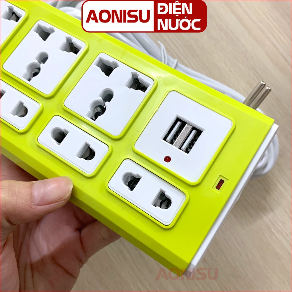 Ổ Cắm Điện Thông Minh CIRCUIT , 7 Phích Cắm ( 2 Cổng USB ) - Ổ Cắm Điện Dây Dài 4 Mét AONISU