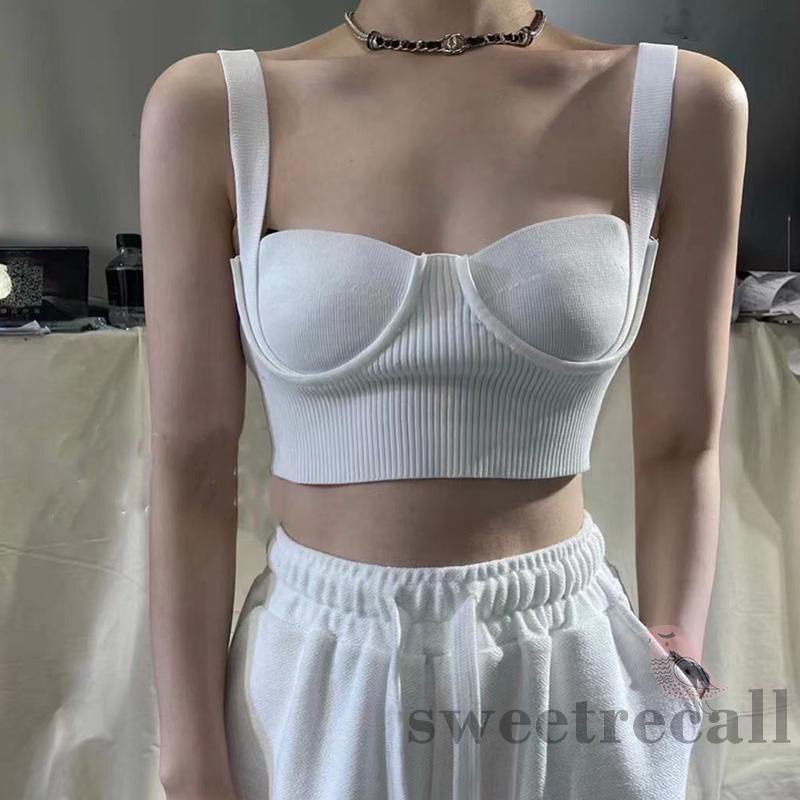 Áo dệt kim màu trơn 2 dây thời trang nữ SWT
