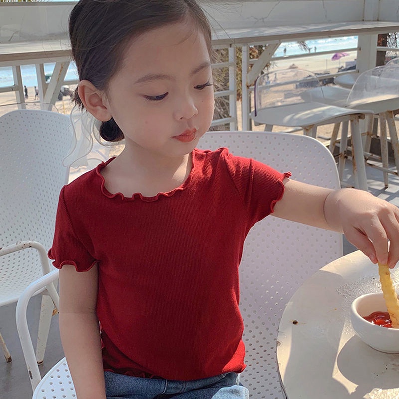 Áo Thun Tay Ngắn Chất Lụa Lạnh Phong Cách Nhật Hàn Mới Dễ Phối Đồ Cho Bé Gái