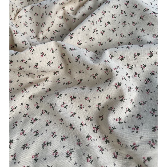 Vải Linen hoa nhí nền be vintage