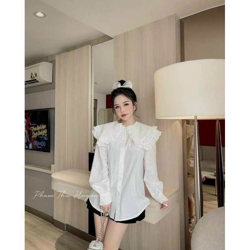 Áo Sơmi Cổ Bèo Tầng 2 Màu Tay Chun Siêu Xinh Có Ảnh Thật Kèm Video