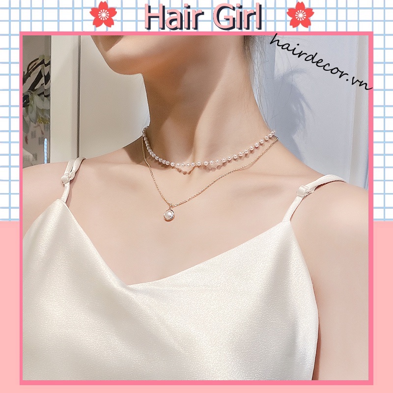 Dây Chuyền Hai Lớp Đính Ngọc Trai Nhân Tạo Đơn Giản Phong Cách Hàn Quốc