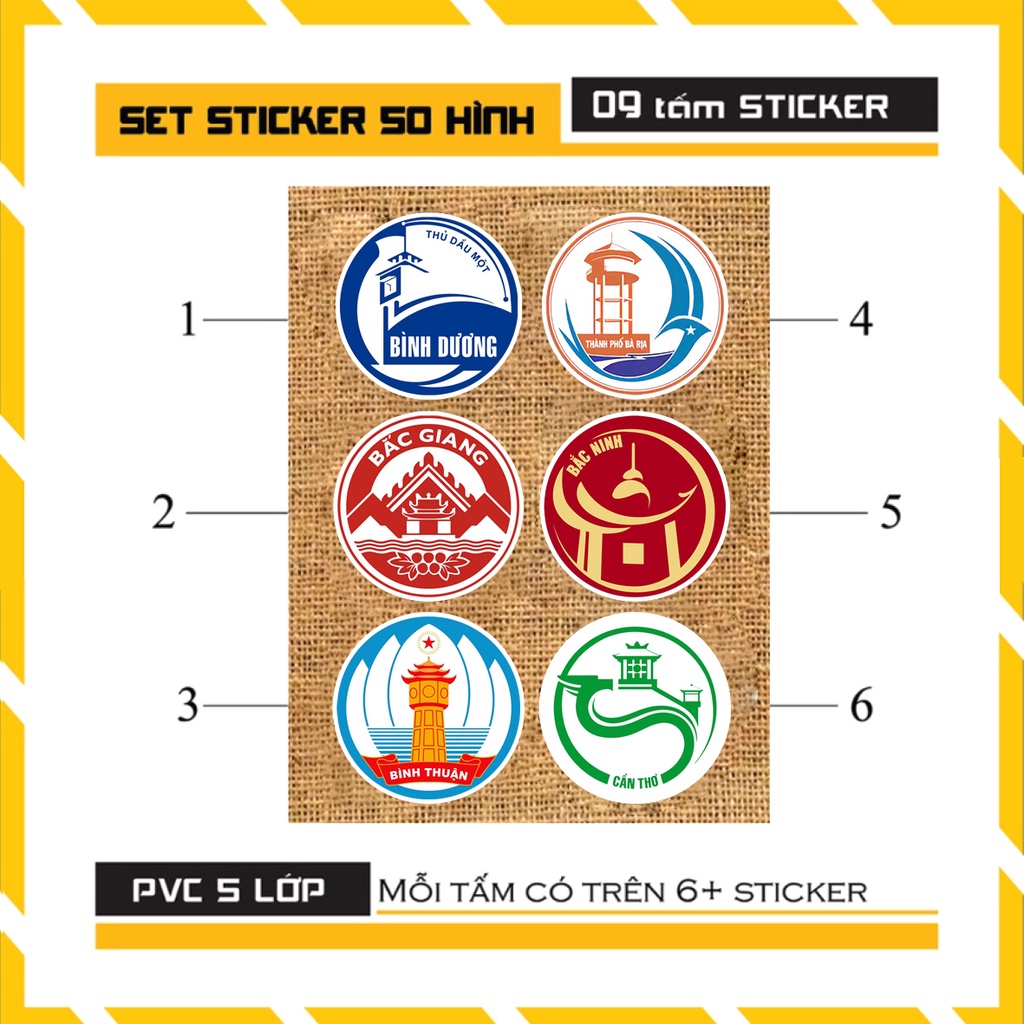 Sticker Logo Biểu Tượng 63 Tỉnh Việt Nam - Hình Dán Nón Bảo Hiểm Chống Nước Cắt Sẵn Từng Hình