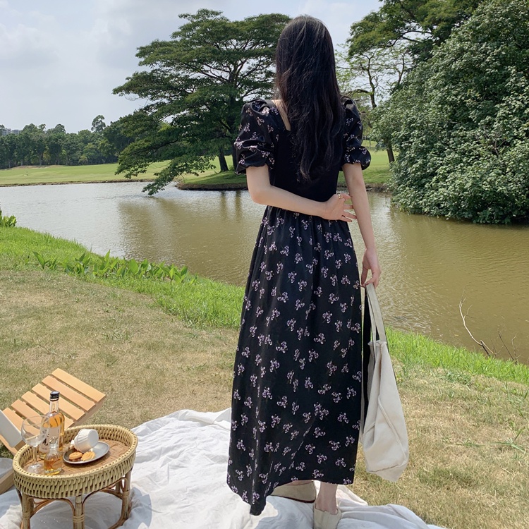 Đầm đen đầm suông bigsize đầm dài váy hoa nhí cổ vuông đầm vintage đầm tay phồng đầm nữ đầm dự tiệc sang trọng váy nữ xinh