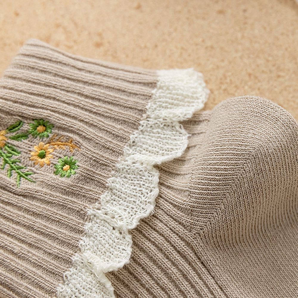 Vớ cotton cổ trung thêu họa tiết ren màu trơn thoáng khí phong cách retro Hàn Quốc cho nữ
