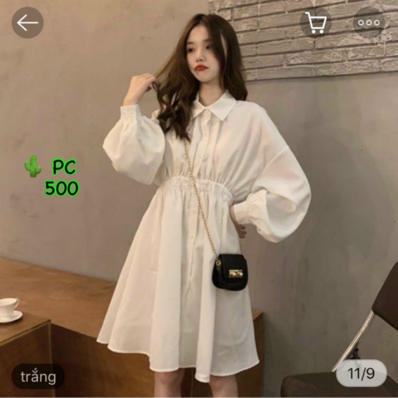 Đầm sơ mi babydoll xòe tay dài xinh xắn‐BC