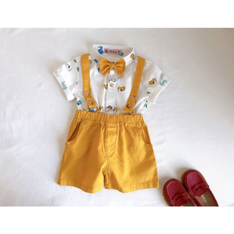 Bộ yếm vest gile bé trai đầy tháng thôi nôi họa tiết khủng long con dễ thương 5-12kg