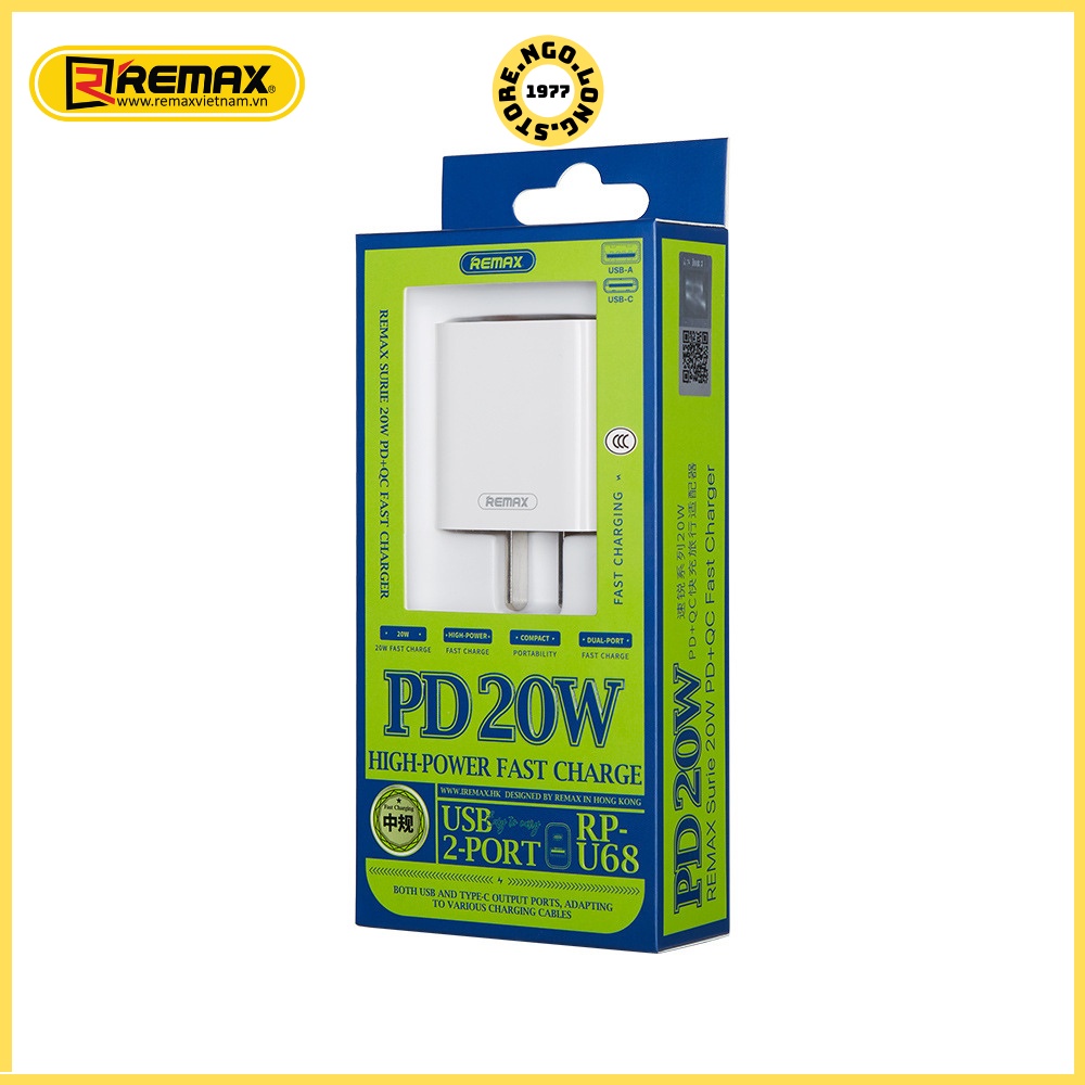 Củ sạc nhanh iPhone - Remax RP-U68 2 cổng sạc nhanh