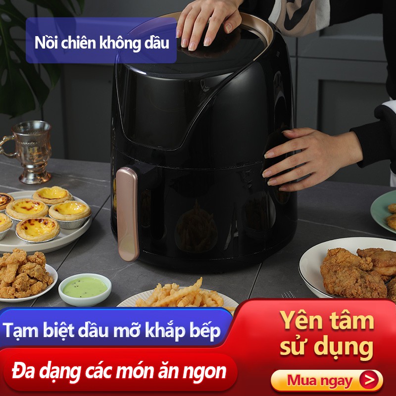 Nồi chiên không dầu MIZI GM-01 nút ấn cảm ứng dung tích lớn 6L toàn tự động màu đen BE500B-1