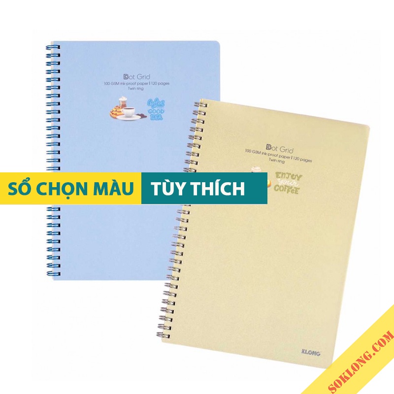 Vở Klong 120 trang B5 Ms 578 Dot gird [Chọn Màu] lò xo kép bìa nhựa ruột chấm, cuốn tập sổ Klong