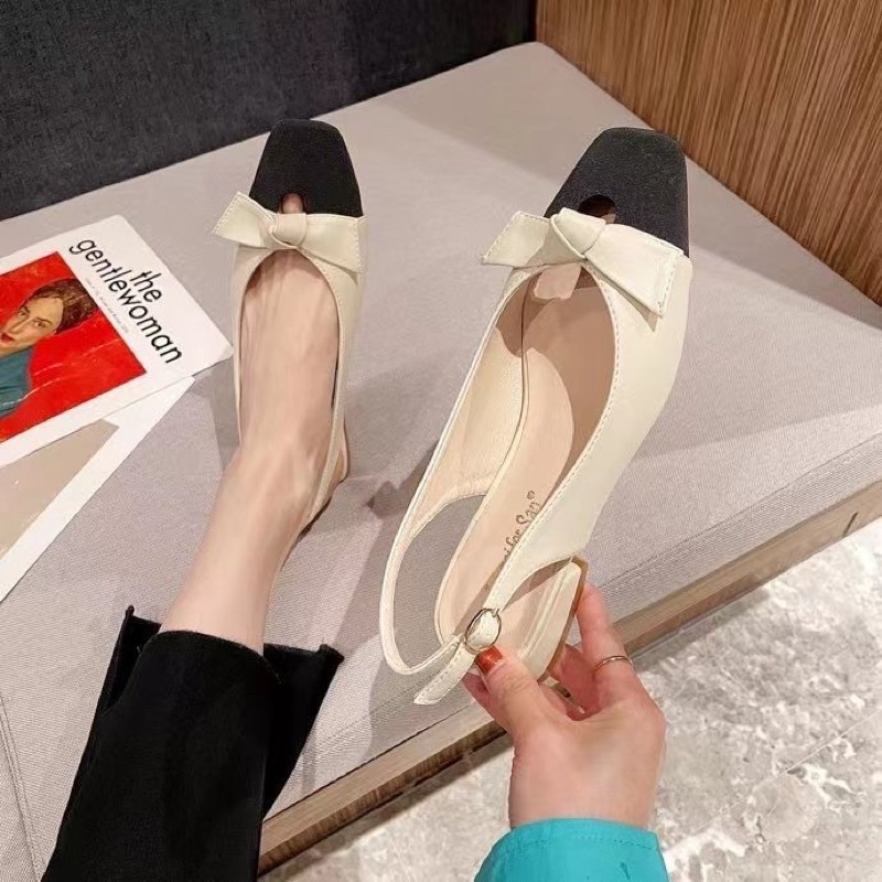 Giày Sandal Nữ Slingback vá mũi nơ xinh xắn Jomei 2p