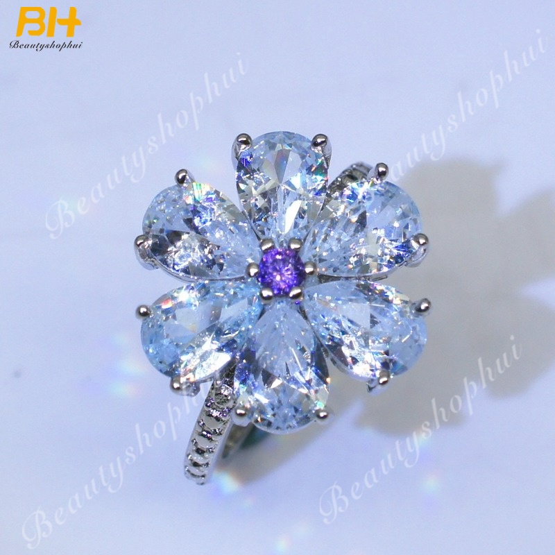 Nhẫn Khảm Đá Zircon Hình Giọt Nước Màu Trắng Hình Giọt Nước Phong Cách Âu Mỹ Cho Nữ