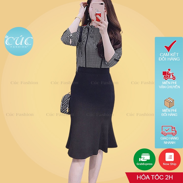 Chân váy Cúc Fashion đầm nữ đuôi cá hai lớp cao cấp dáng dài bút chì màu đen thời trang công sở đẹp DC1