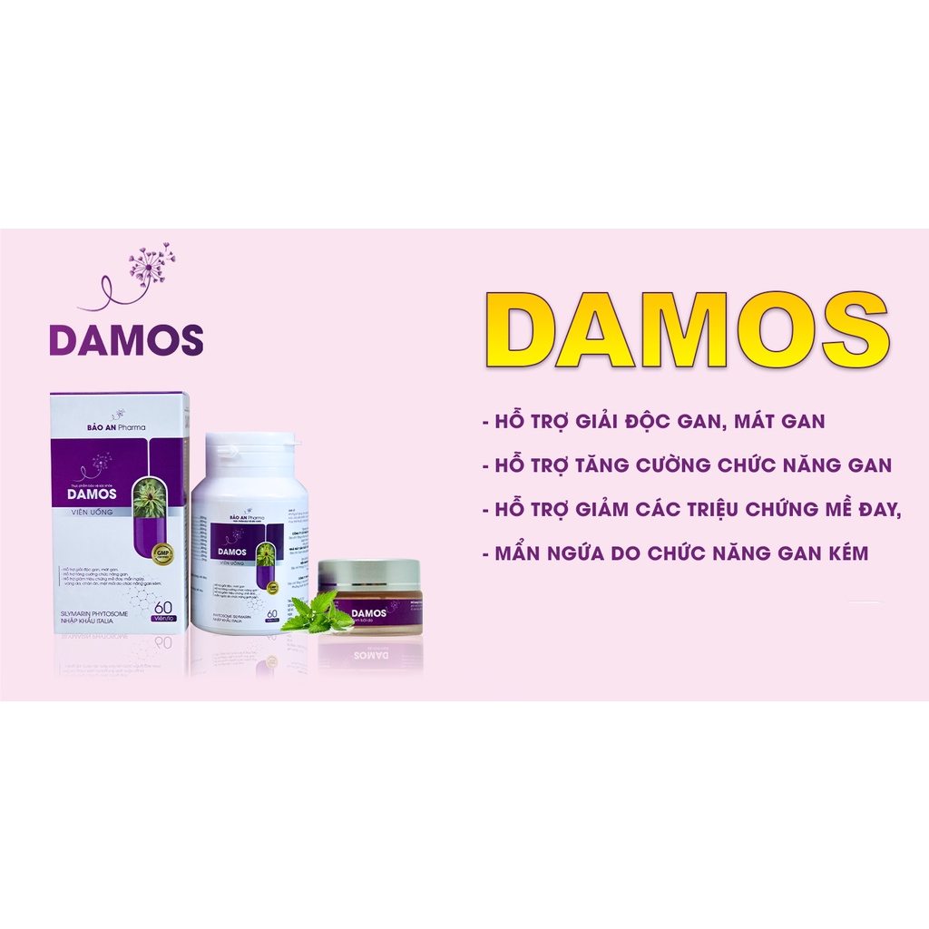👍👍 Damos - Combo Viên uống và Kem hỗ trợ giảm mẩn ngứa, mề đay, do chức năng gan kém