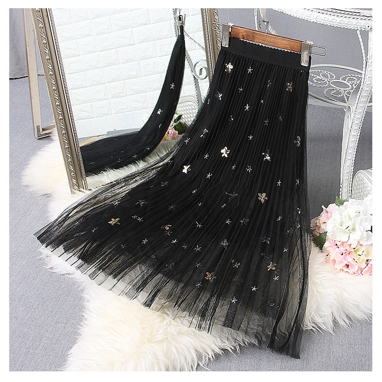 Chân váy xếp ly thêu lông vũ VD0032 | BigBuy360 - bigbuy360.vn