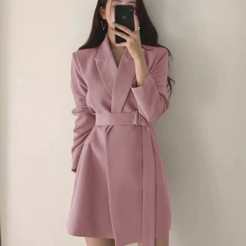 Áo khoác blazer XINLANYASHE dáng dài phong cách Hàn Quốc vintage dành cho nữ áo khoác