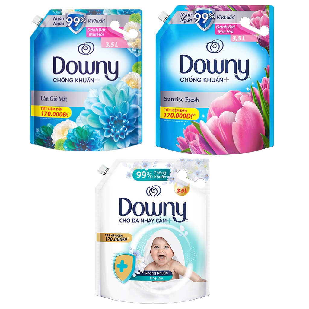 Combo 2 Nước Xả Vải DOWNY Làn Gió Mát 3.5L/ Hương Nắng Mai 3.5L/ Kháng Khuẩn Dịu Nhẹ 3.5L