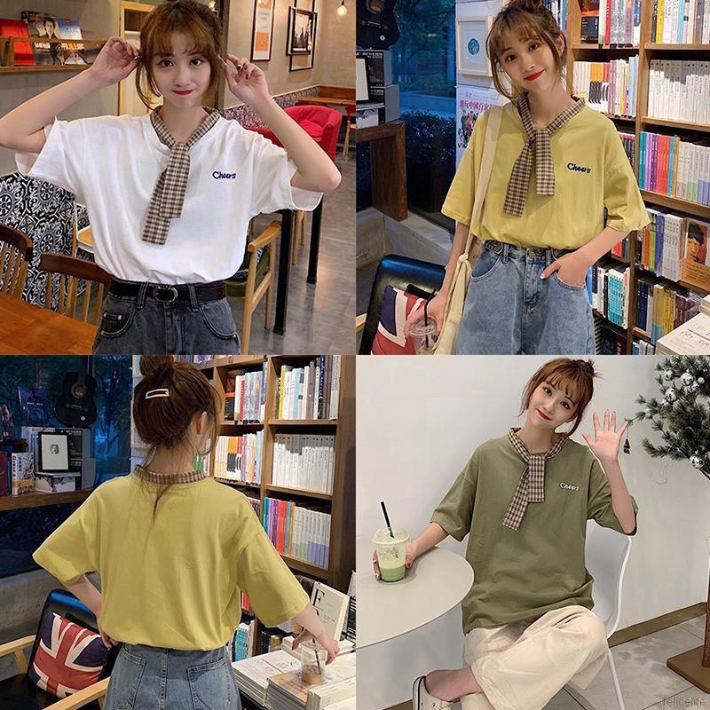 Áo thun nữ ngắn tay dáng rộng in chữ đơn giản