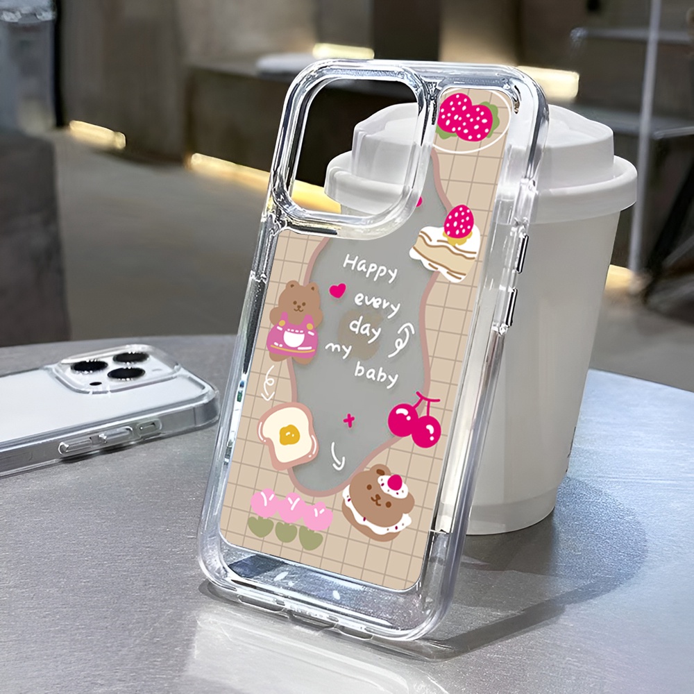 Ốp Điện Thoại Mềm Hình Gấu Và Bánh cherry Cho iphone 14ProMax 14Plus 13 11 12 7Plus X XR XS Max