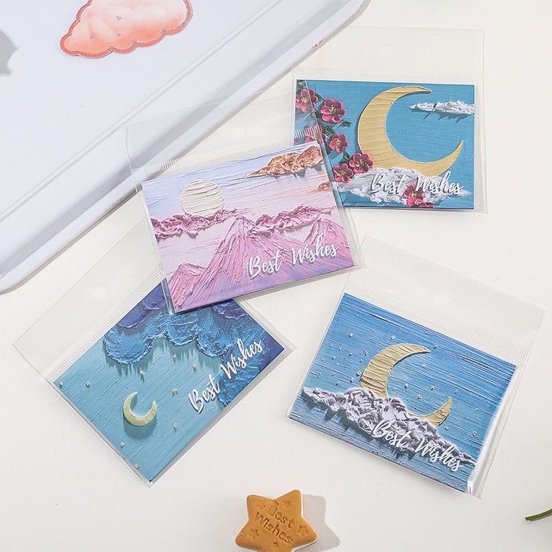 Thiệp Giấy Gấp Mini Greeting Card Họa Tiết Thập Cẩm