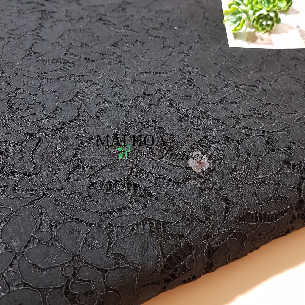 Vải ren đen dùng làm vải may đồ chất mềm mại có co giãn 150x150cm, Maihoaflower