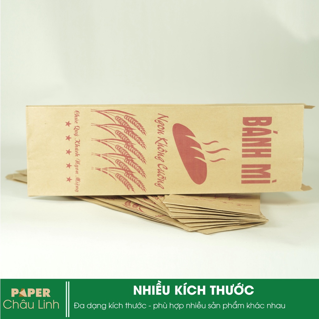 Combo 100- 200 Túi giấy in logo thương hiệu kraft Nhật không quai làm túi đựng bánh mì, túi đựng thực phẩm