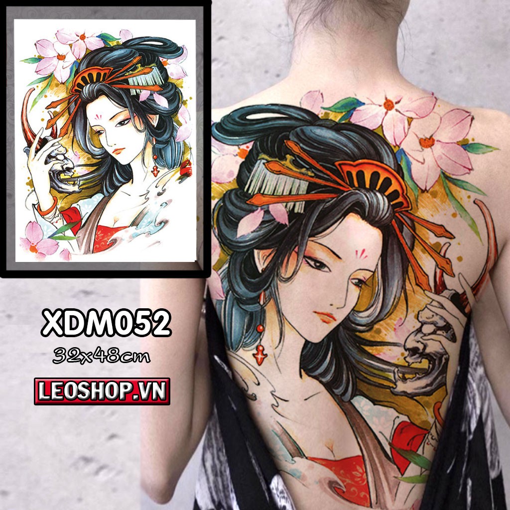 Hình Xăm Dán Kín Lưng Cô Gái Geisha XDM052