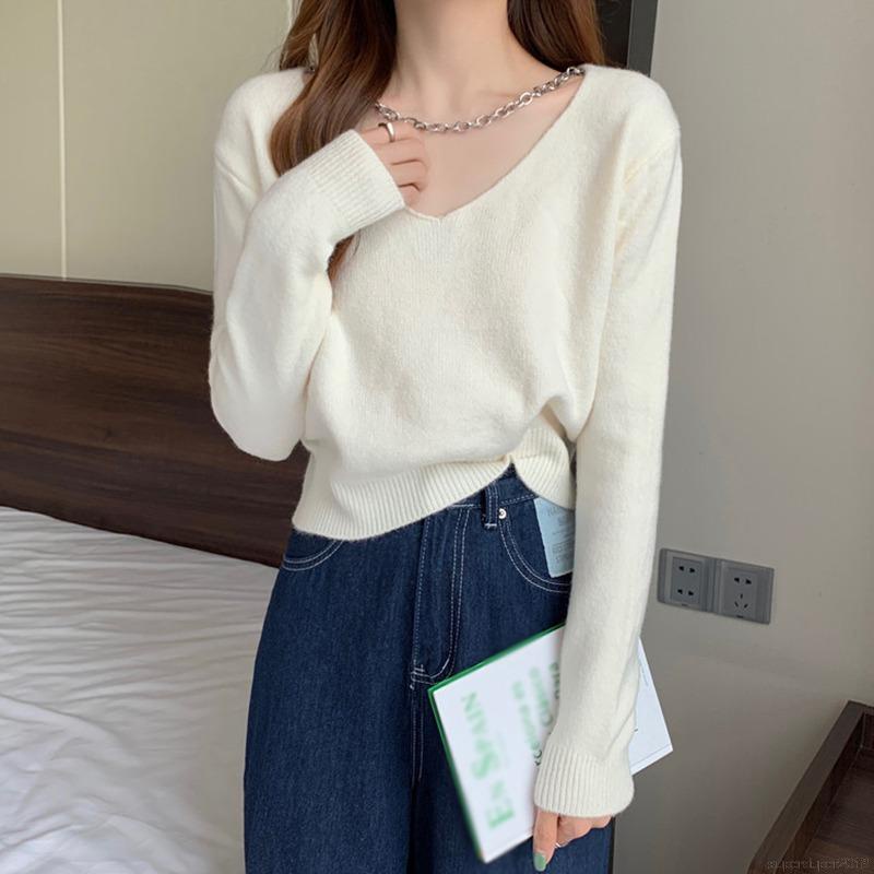 Áo Croptop Tay Dài Cổ Chữ V Phong Cách Hàn Quốc