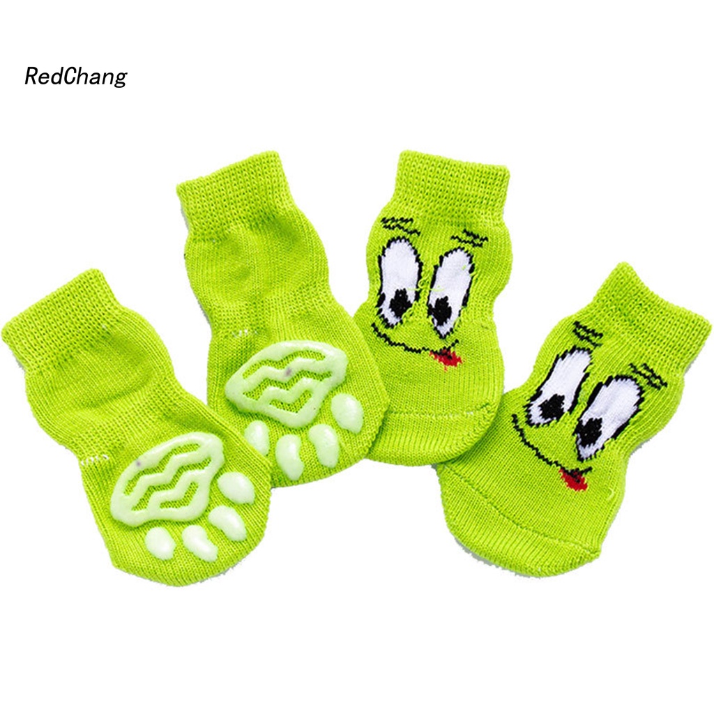 Set 4 Vớ Cotton Giữ Ấm Chống Trượt In Họa Tiết Hoạt Hình Cho Thú Cưng