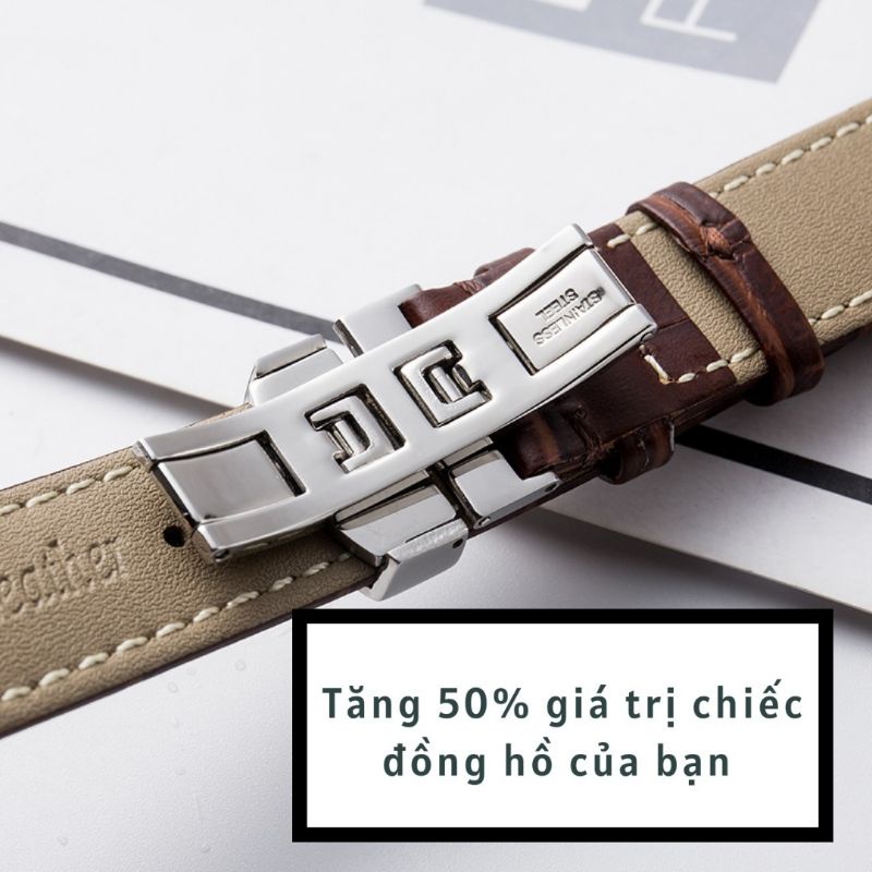 Dây da đồng hồ da bò khóa bướm 316L sang trọng