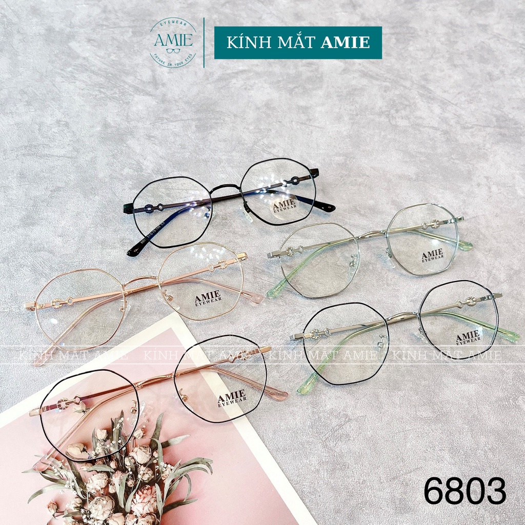 Gọng kính mắt cận tròn AMIE Eyewear chất liệu kim loại thanh mảnh màu sắc thời trang nữ 6803