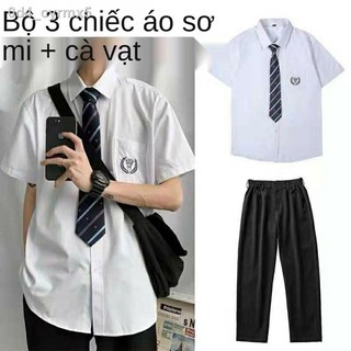 Đồng phục DK nam toàn bộ jk phù hợp với mùa hè thời trang áo sơ mi trắng ngắn tay đại học phong cách quần lớp