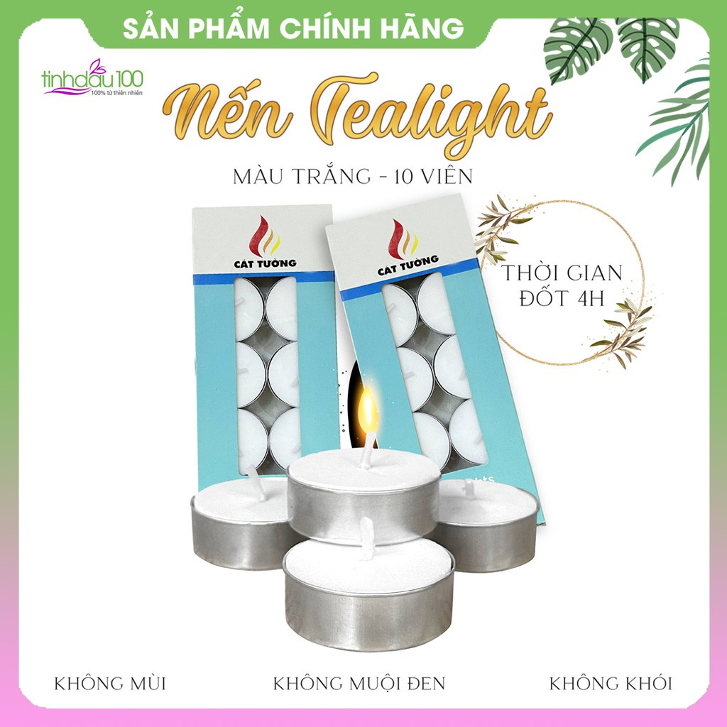 Nến tealight trắng không mùi, vỉ 10 viên, mỗi viên đốt được 4h Tinh Dầu 100 Shop