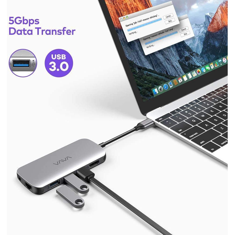 USB-C Multi-Port Hub with 4K HDMI Output, 4 USB 3.0, Type C Charging Adapter Compatible MacBook Pro 13/15/16 (Thunderbolt 3 Port), 2018 2019 Mac Air, Chromebook, Surface Go, More