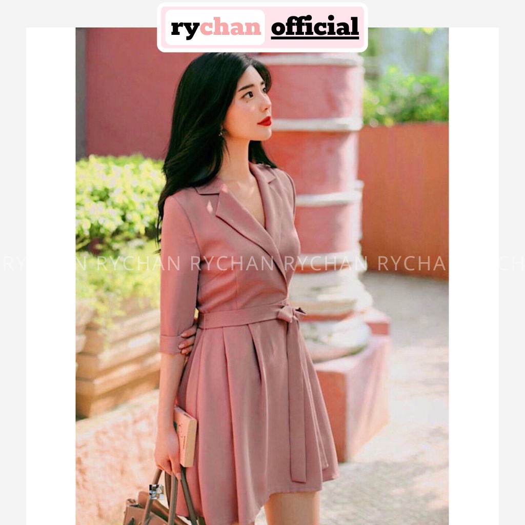Đầm Xoè Cổ Vest Công Sở 2 Màu Cột Eo - DX508