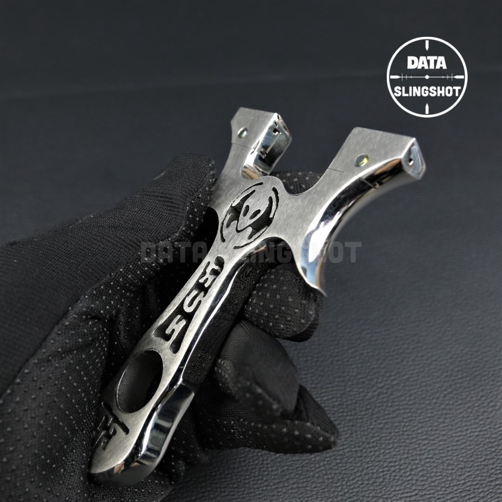 Ná Cao Su Inox CNC Đầu Lâu TH Chạc 8 Mài Bo Cạnh Hoàn Thiện gắn sẵn 2 ốc Titan - Chạc kẹp - DATA SlingShot