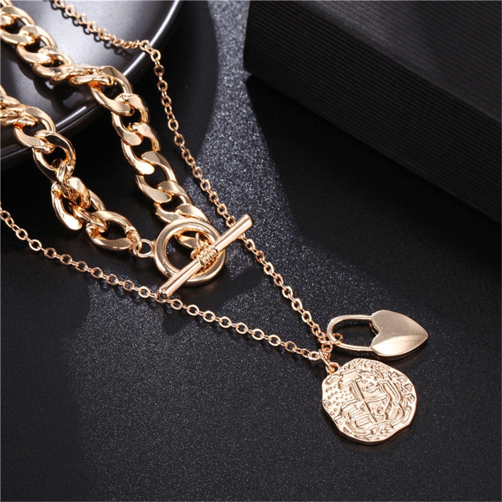 Dây chuyền hai lớp mặt ổ khóa hình trái tim phong cách Hàn Quốc