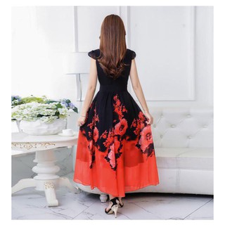 Đầm maxi hoa cổ tròn sang chảnh QC