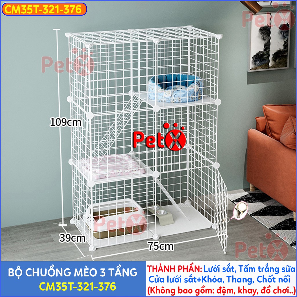 Chuồng mèo 2 tầng, 3 tầng giá rẻ đẹp lắp ghép đa năng đơn giản với lưới sắt sơn tĩnh điện dành cho thỏ, sóc, b