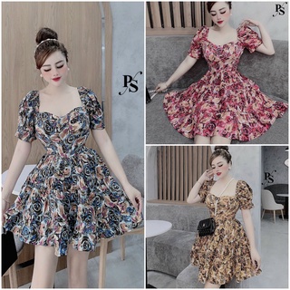 Đầm xoè tiểu thư cổ vuông hoạ tiết hoa xinh xắn