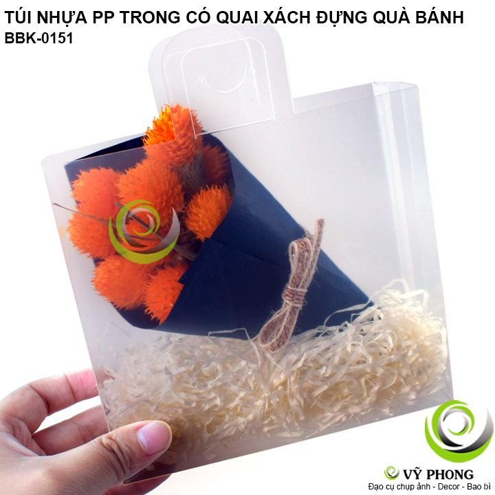 TÚI XÁCH NHỰA PP TRONG SUỐT TÚI CÓ QUAI XÁCH ĐỰNG QUÀ TẶNG ĐỰNG BÁNH KẸO CÓ NÚT KHÓA GÀI QUÀ LỄ TẾT NOEL BBK-0151