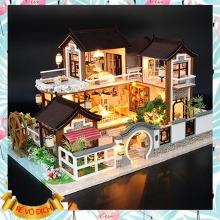 [Hàng Đẹp] Mô hình nhà DIY Doll House Dream in Ancient Town Kèm Đèn LED và MICA chống bụi