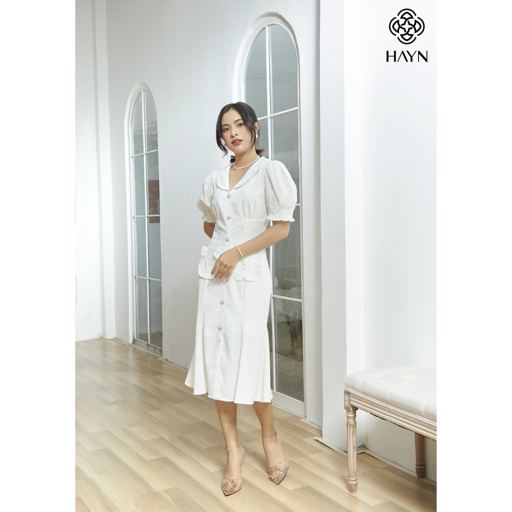 Đầm Công Sở Đuôi Cá Tiểu Thư Đính Nút Ngọc