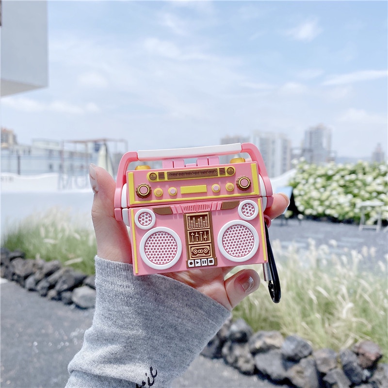 Vỏ Bảo Vệ Hộp Sạc Tai Nghe Airpods Pro / 1 / 2 / 3 Bằng silicon Hình Radio Màu Hồng Dễ Thương
