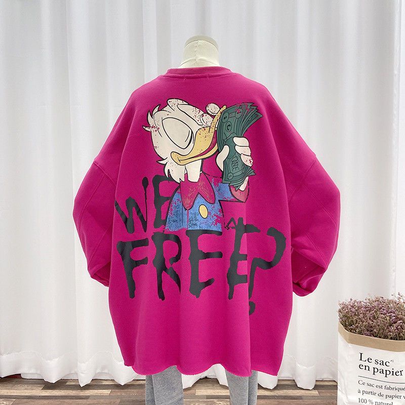 Sweater girls spring and autumn thin style oversize cartoon age reduction loose large-size student hoopless jacket ins trend